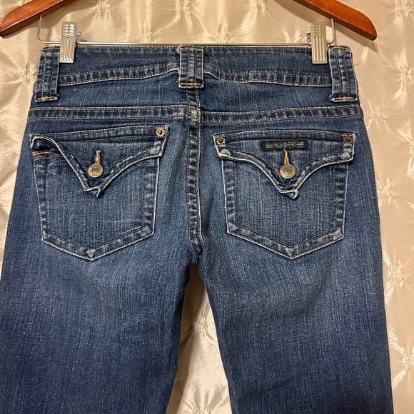 Hudson Signature Midrise Bootcut Denim Jeans Dark Blue Flap Pockets Wide Leg - Picture 4 of 13